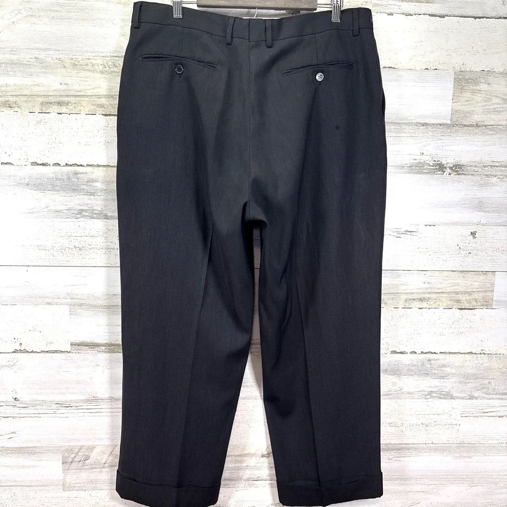 Eddie Domani Dark Gray Super 120s Fratelli Wool Pleated Cuffed Dress Pants 37x27